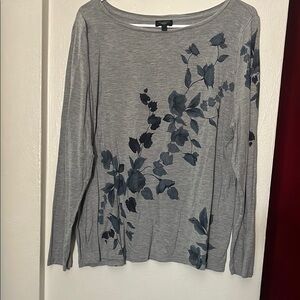 Talbots Gray Fitted Blouse with Blue Accents